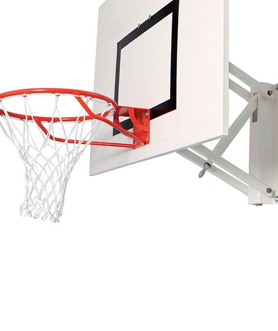 Panier mural de basketball avec système de repliage.